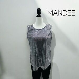 NWOT Mandee, Sparkling Sleeveless Top, Large, Silver
